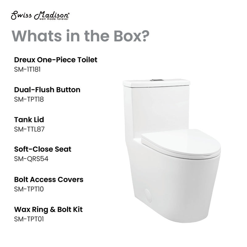 Dreux One Piece Elongated Dual Flush Toilet with 0.95/1.26 GPF (6 - Pack)