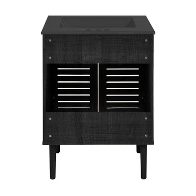 Bron 24" Freestanding Bathroom Vanity in Black Oak with Black 3-Hole Centerset Sink Top