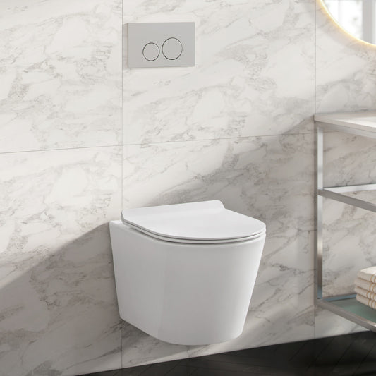 Calice Wall-Hung Toilet Bundle 0.8/1.6 GPF Dual Flush in Glossy White with Flush Plate