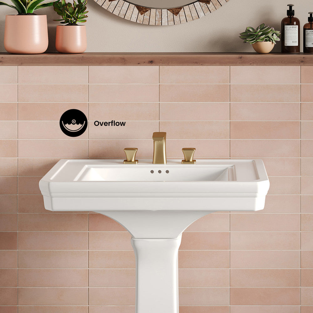 Voltaire 26" Two-Piece Pedestal Sink with 3-Hole Widespread Faucet Holes in Glossy White