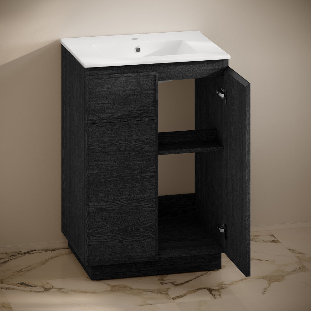 St. Tropez 24" Freestanding Bathroom Vanity in Black Oak with Sink Top