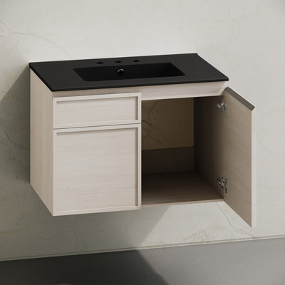 St. Tropez 30" Wall-Mounted Bathroom Vanity in White Oak with Black 3-Hole Widespread Sink Top