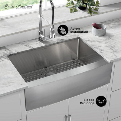 Tourner 30 x 21 Stainless Steel, Single Basin, Farmhouse Kitchen Sink with Apron