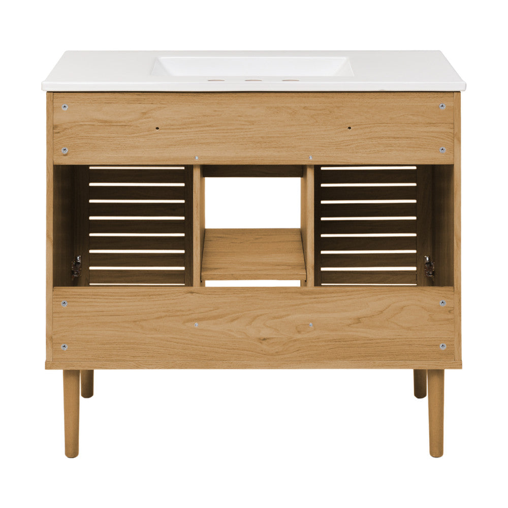 Bron 36" Freestanding Bathroom Vanity in Golden Oak with 3-Hole Widespread Sink Top