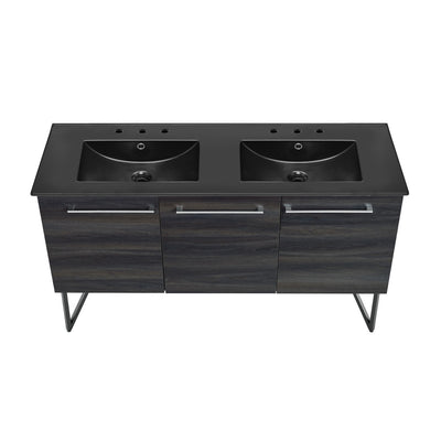 Annecy 60 in. Black Walnut, Double Basin Bathroom Vanity With Black, 3-Hole Artificial Stone Sink Top