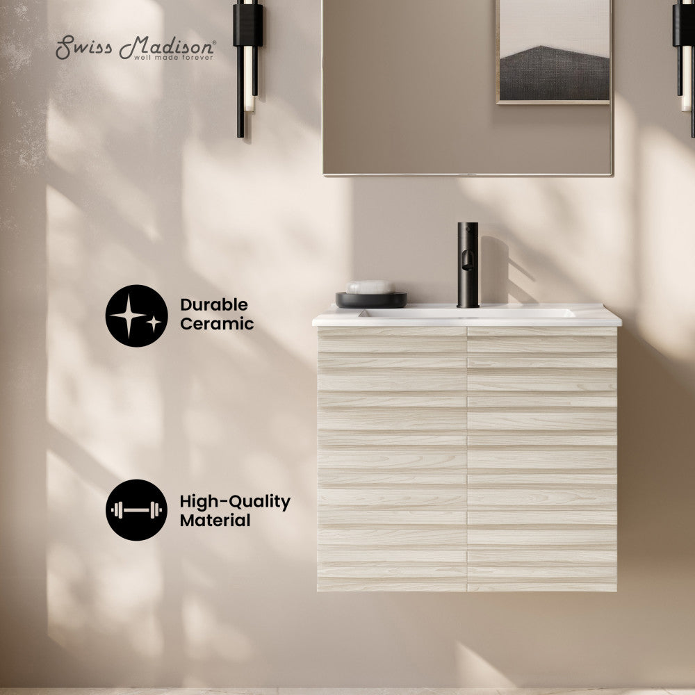 Cascade 24" Wall-Mounted Bathroom Vanity in White Oak with Sink Top