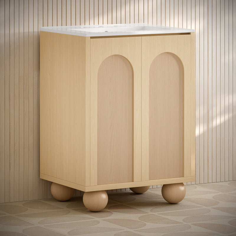 Plaisir II 24" Freestanding Bathroom Vanity in Natural Oak with 3-Hole Widespread Sink Top