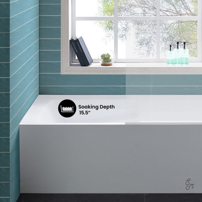 Voltaire 54 x 30 Skirted Right Drain Soaking Apron Bathtub in Glossy White with Integrated Overflow and Armrest, Drain Included