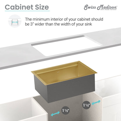30x19-inch gold stainless steel undermount single basin kitchen workstation sink.