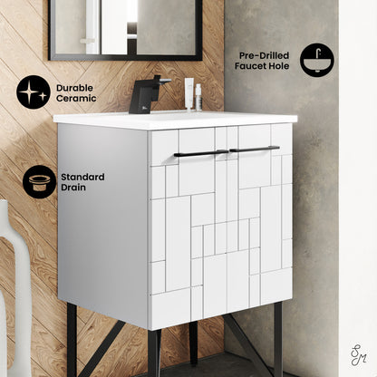 Annecy 24" Freestanding Bathroom Vanity in Mondrian White with Sink Top