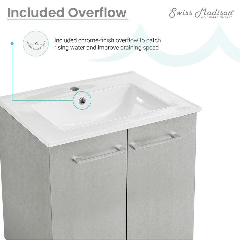 Annecy 24" Freestanding Bathroom Vanity in Gray with Sink Top