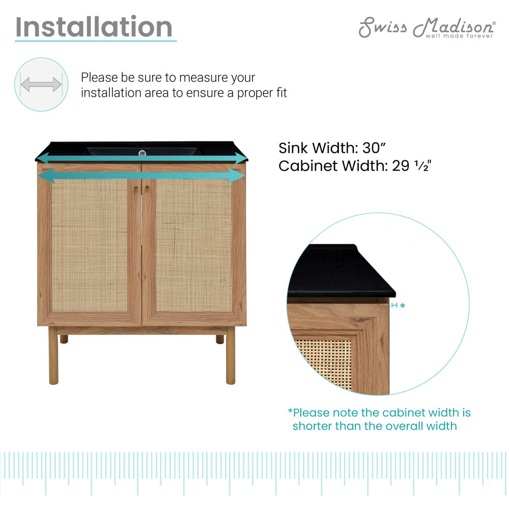 Classe 30" Freestanding Bathroom Vanity in Golden Oak with Black Sink Top