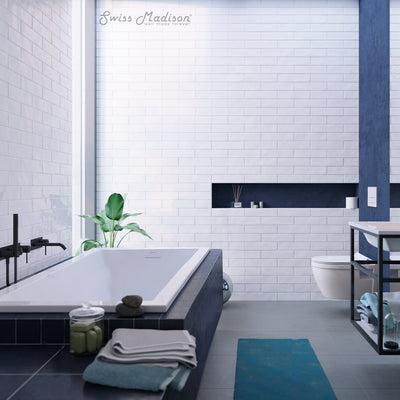 Voltaire 66 x 36 Reversible Drain Soaking Drop-in Bathtub in Glossy White with Integrated Overflow, Drain Included