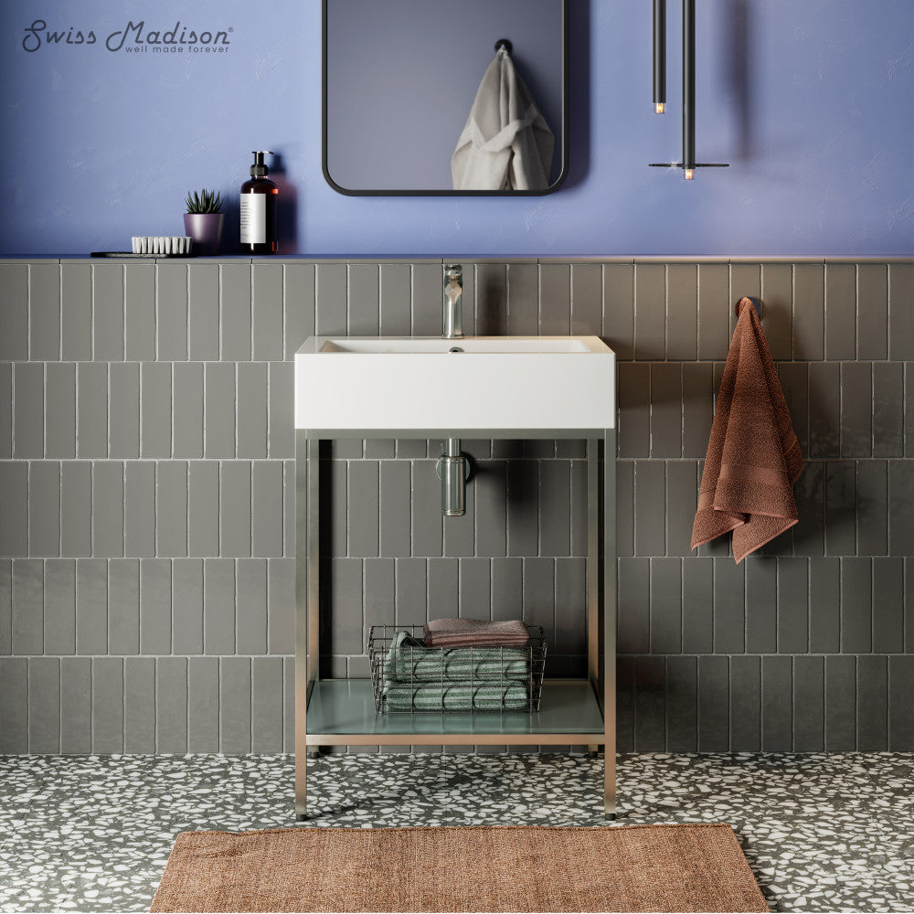 Pierre 24 Single, Freestanding, Open Shelf, Chrome Metal Frame Bathroom Vanity