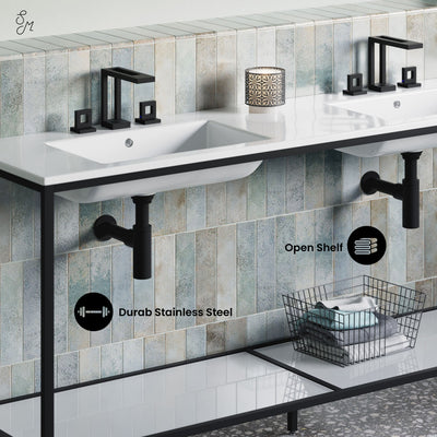 Pierre 72 Double, Freestanding, Open Shelf, Matte Black Metal Frame Bathroom Vanity