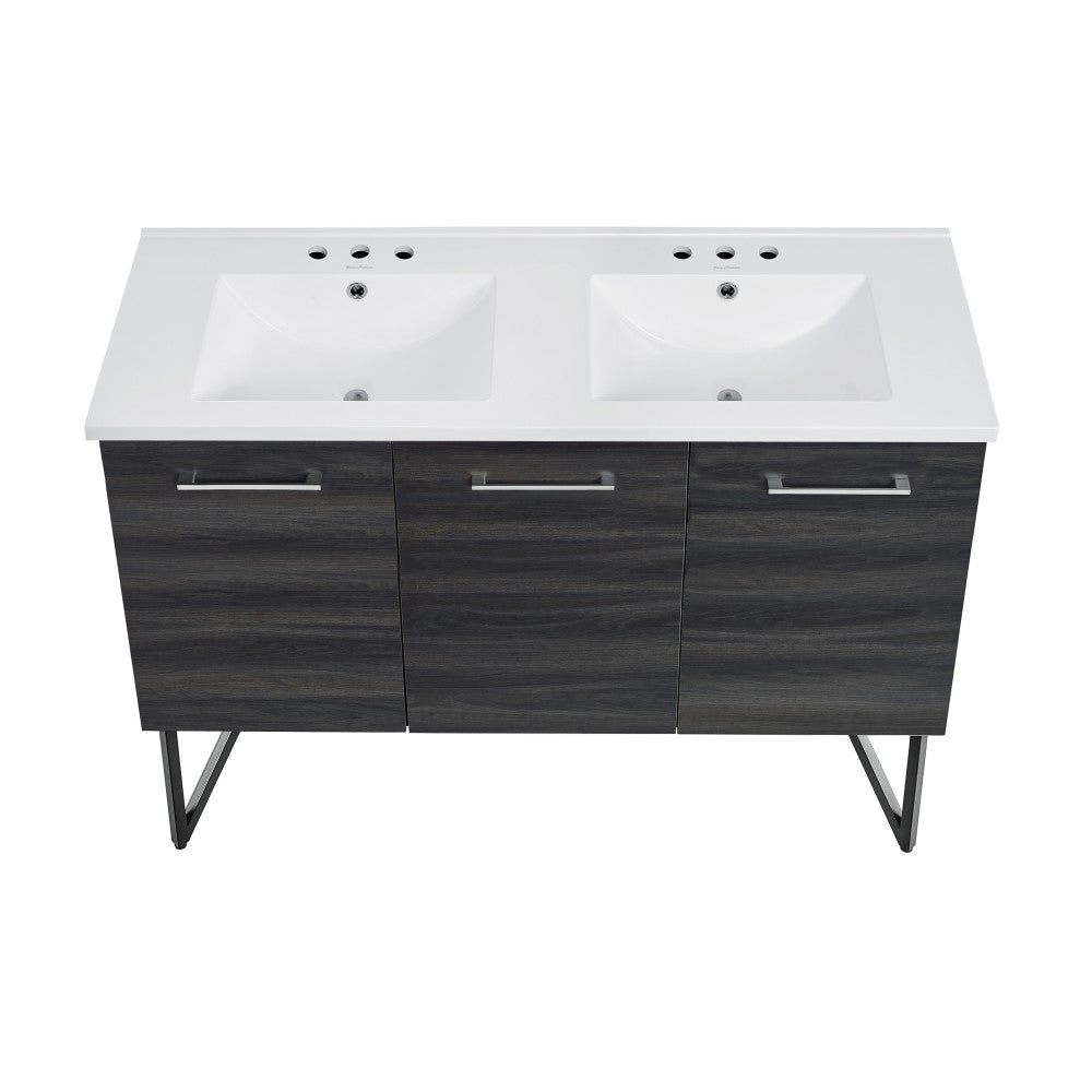 Annecy 48 in. Black Walnut, Double Basin Bathroom Vanity With White, 3-Hole Centerset Ceramic Sink Top