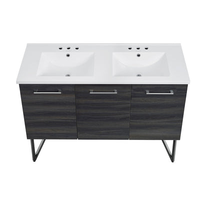 Annecy 48 in. Black Walnut, Double Basin Bathroom Vanity With White, 3-Hole Centerset Ceramic Sink Top