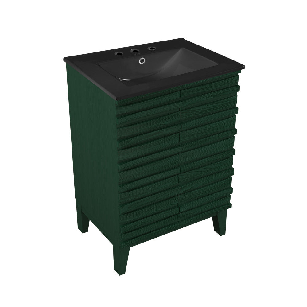 Cascade 24" Freestanding Bathroom Vanity in Green Oak with Black 3-Hole Widespread Sink Top
