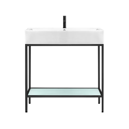 Pierre 32" Open Shelf Black Frame Freestanding Bathroom Vanity with Sink Top