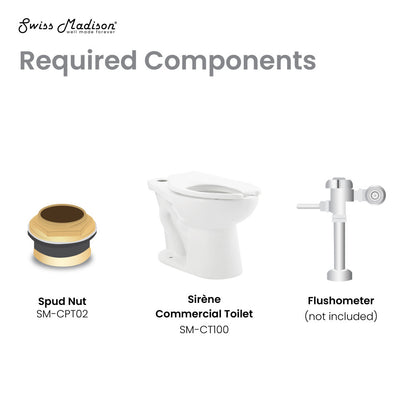 Elongated floor-mounted commercial toilet bowl with top flush spud flushometer connection.