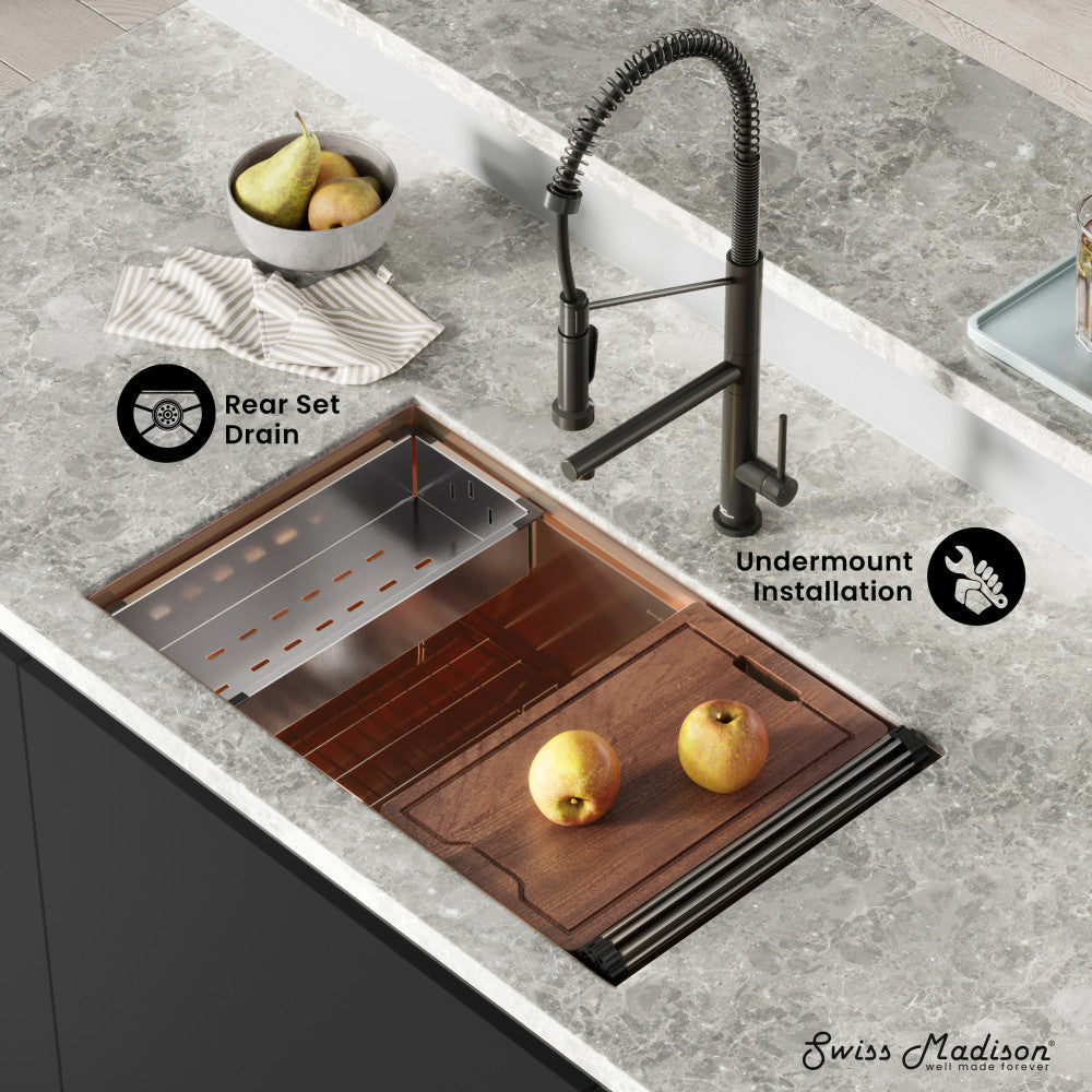 Tourner 32" 18 Gauge Stainless Steel Undermount Kitchen Sink in Polished Rose Gold