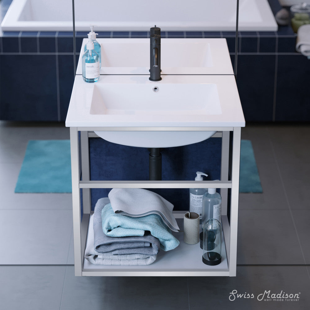 Pierre 24" Open Shelf Chrome Frame Wall-Mounted Bathroom Vanity with Sink Top