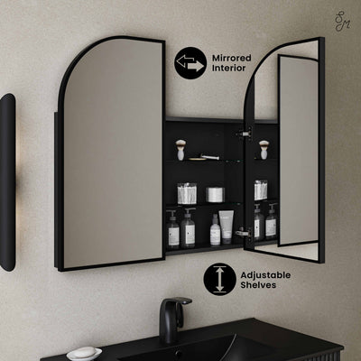 Porte 32 x 31 Arched Recessed/Wall Mount Medicine Cabinet with Mirror in Black