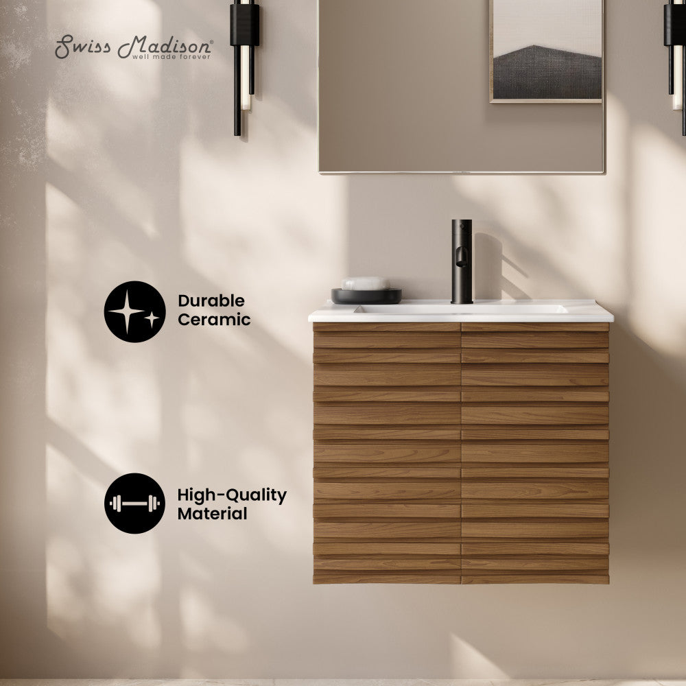 Cascade 24" Wall-Mounted Bathroom Vanity in Brown Oak with Sink Top
