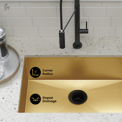 Tourner 26 x 18 Stainless Steel, Single Basin, Undermount Kitchen Sink, Gold