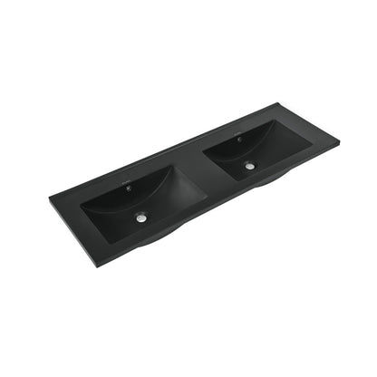 48" Zero Hole Double Basin Vanity Sink Top in Matte Black