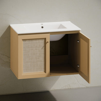 Classe 30" Wall-Mounted Bathroom Vanity in Natural Oak with Single Faucet Hole Vanity Top