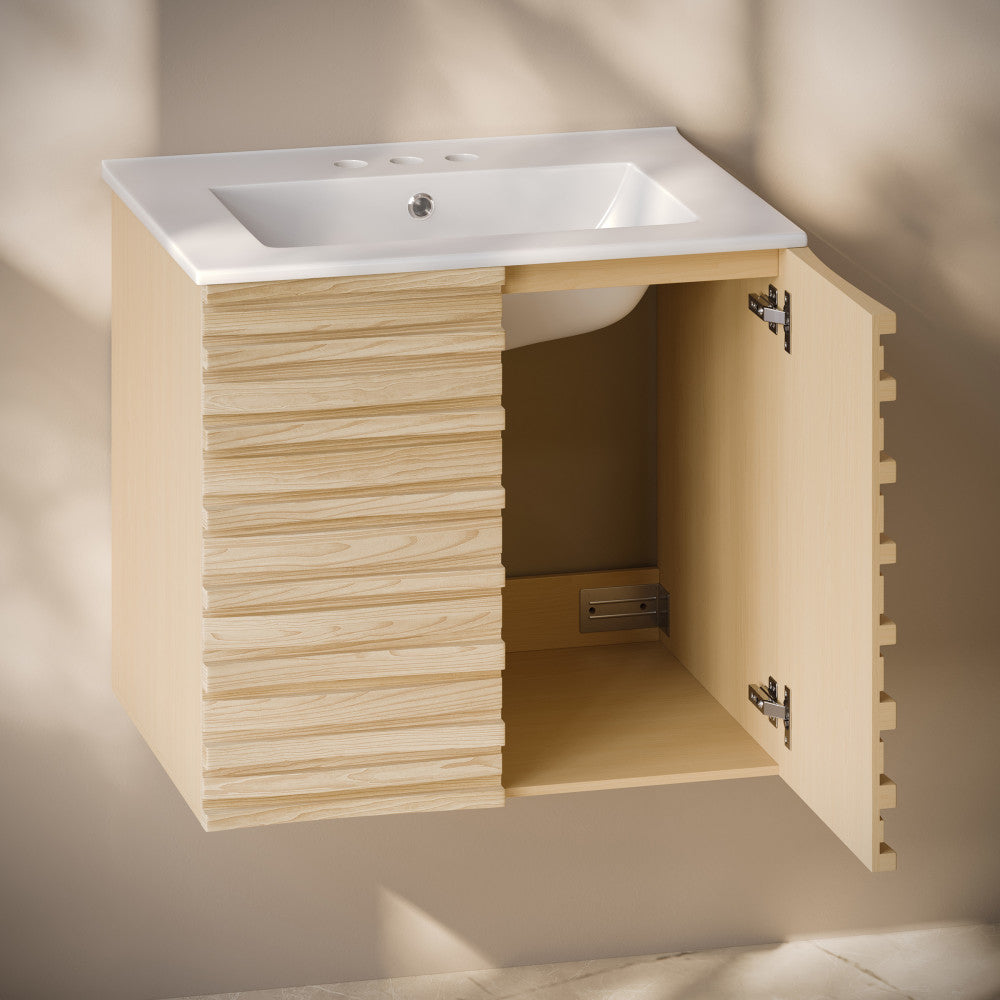 Cascade 24" Wall-Mounted Bathroom Vanity in Natural Oak with 3-Hole Centerset Sink Top