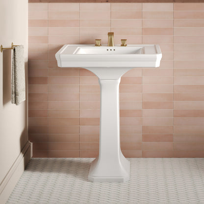 Voltaire 26" Two-Piece Pedestal Sink with 3-Hole Widespread Faucet Holes in Glossy White