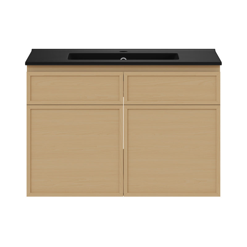 St. Tropez 30" Wall-Mounted Bathroom Vanity in Natural Oak with Black Sink Top
