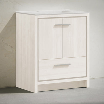 Virage 30" Freestanding Bathroom Vanity in White Oak with Widespread Sink Top