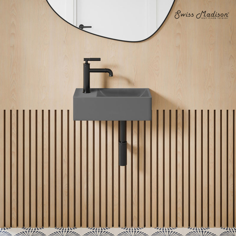Lisse 16" Concrete Rectangle Wall-Mounted Sink with Left Side Faucet Mount in Matte Dark Gray