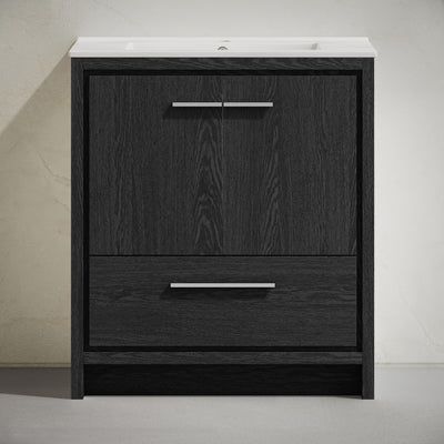 Virage 30" Freestanding Bathroom Vanity in Black Oak with Sink Top