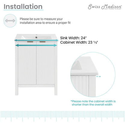Bastille 24" Freestanding Bathroom Vanity in White with Sink Top