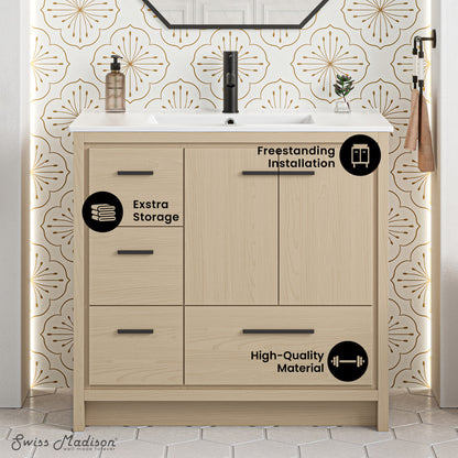 Virage 36" Freestanding Bathroom Vanity in Natural Oak with Sink Top