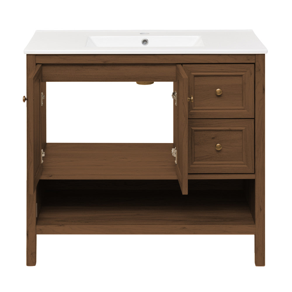 Chateau 36" Freestanding Bathroom Vanity in Brown Oak with Sink Top