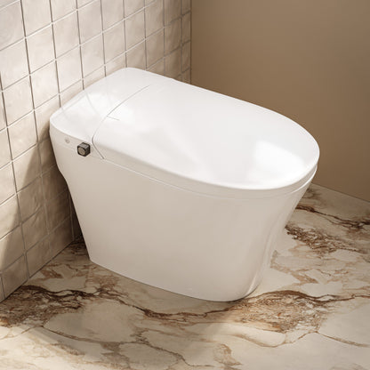 Hugo H Power Flush Tankless Toilet 7" Back Outlet 1 GPF Non-Electric Toilet with Integrated Tank and Manual Bidet in Glossy White