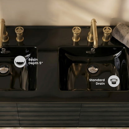 48" 3-Hole Widespread Double Basin Vanity Sink Top in Glossy Black