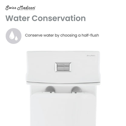 Elongated one-piece square toilet in glossy white, dual top flush, 12" rough-in, 1.1/1.6 GPF.