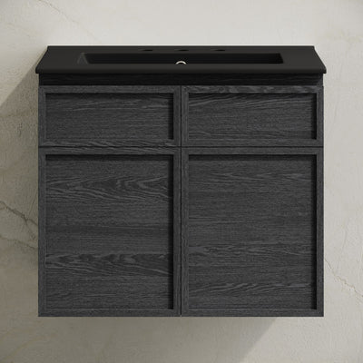 St. Tropez 24" Wall-Mounted Bathroom Vanity in Black Oak with Black 3-Hole Widespread Sink Top