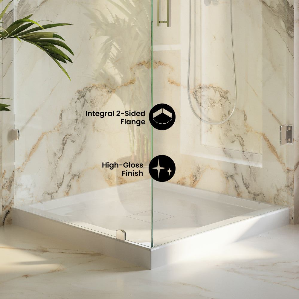 Marquette 36" x 36" Double-Threshold Shower Pan Base with Center Drain in Glossy White