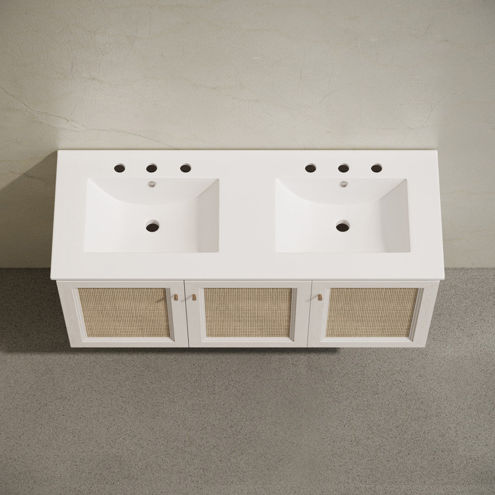 Classe 48" Wall-Mounted Bathroom Vanity in White Oak with Double Basin 3-Hole Centerset Faucet Holes Vanity Top