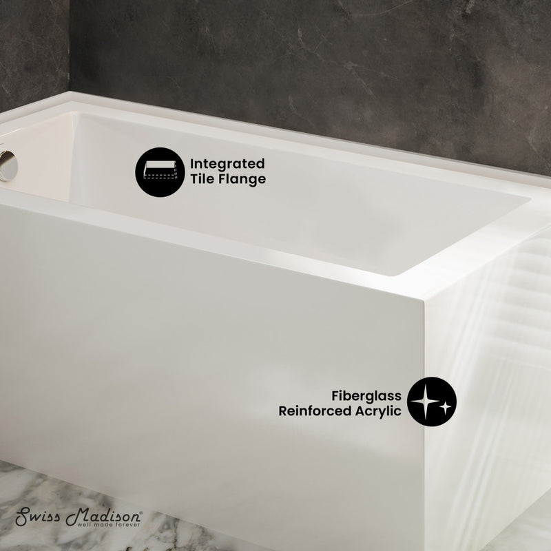 Voltaire 72 x 36 Left Drain Soaking Alcove Corner Apron Bathtub in Glossy White