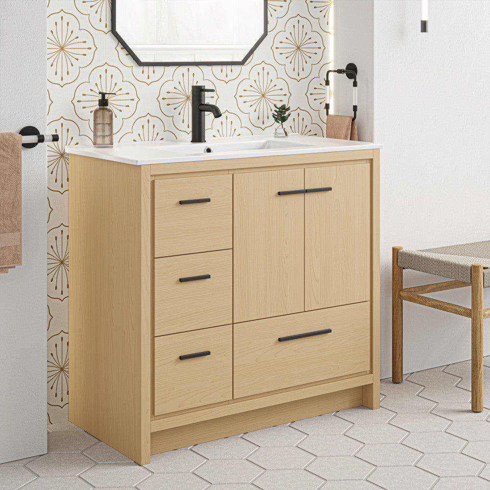 Virage 36" Freestanding Bathroom Vanity in Natural Oak with Sink Top