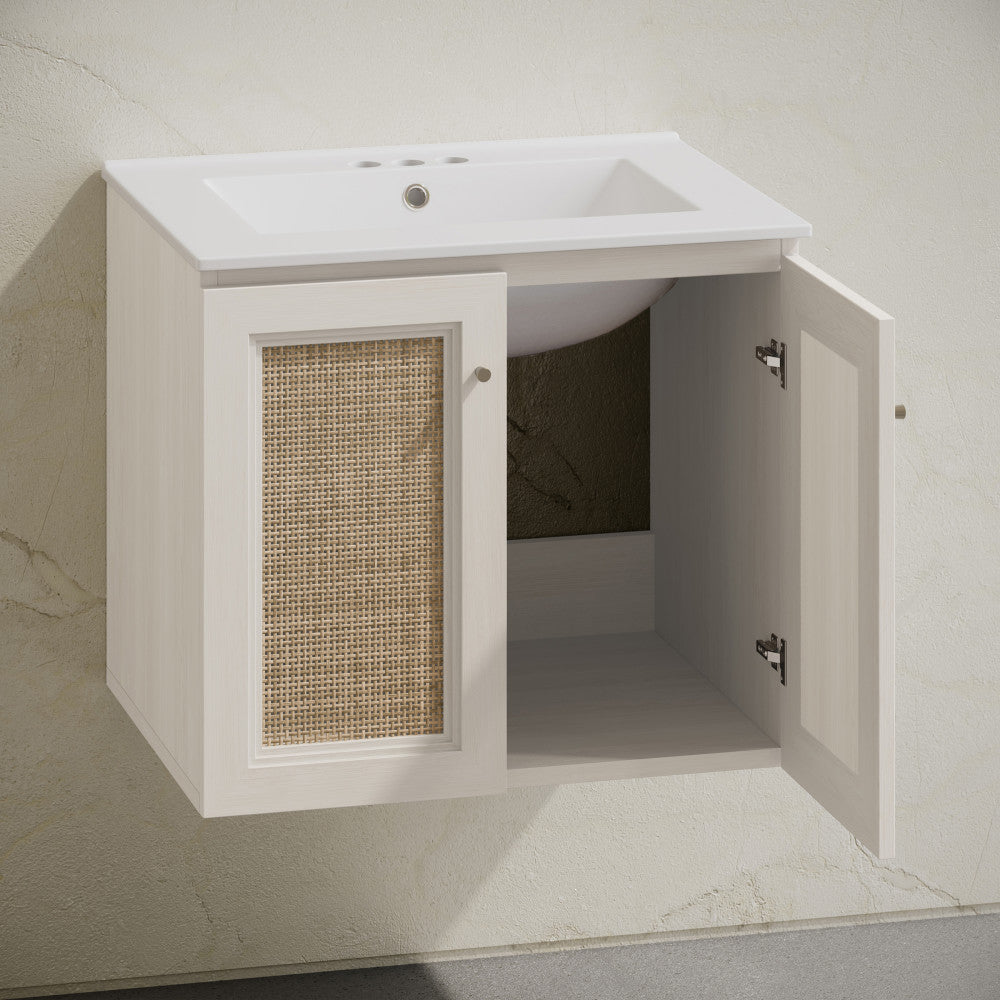 Classe 24" Wall-Mounted Bathroom Vanity in White Oak with Centerset Faucet Holes Vanity Top