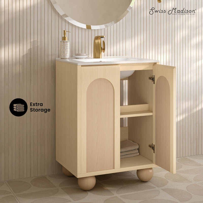Plaisir II 24" Freestanding Bathroom Vanity in Natural Oak with Sink Top